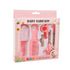 Baby care kit packaging with pink tools on a white background