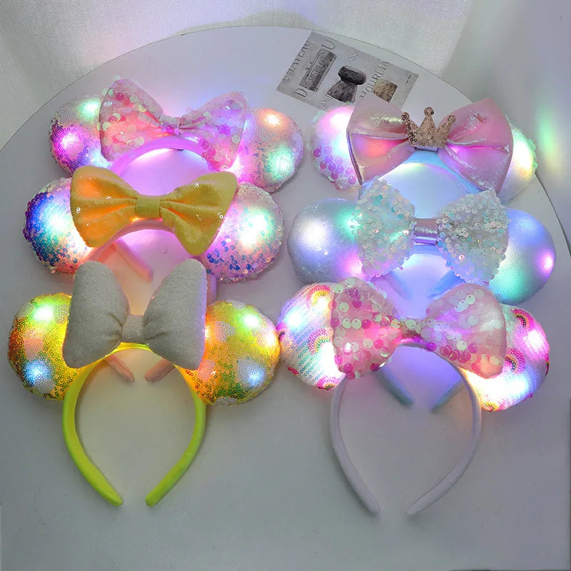 LED Sequin Bow Flared Ear Headband for Girls - BowBabys