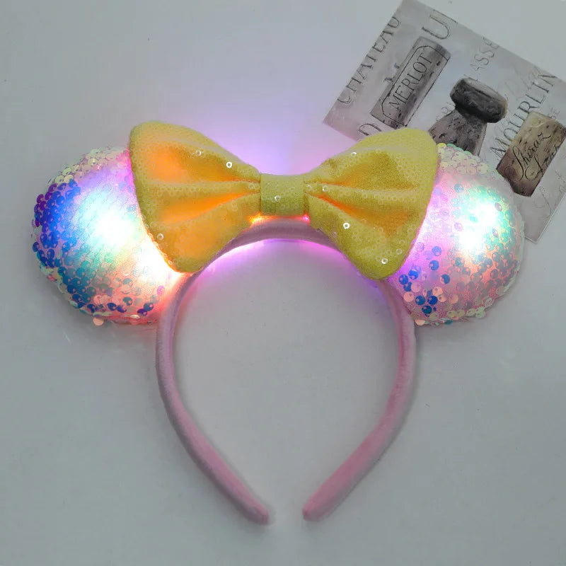 LED Sequin Bow Flared Ear Headband for Girls - BowBabys