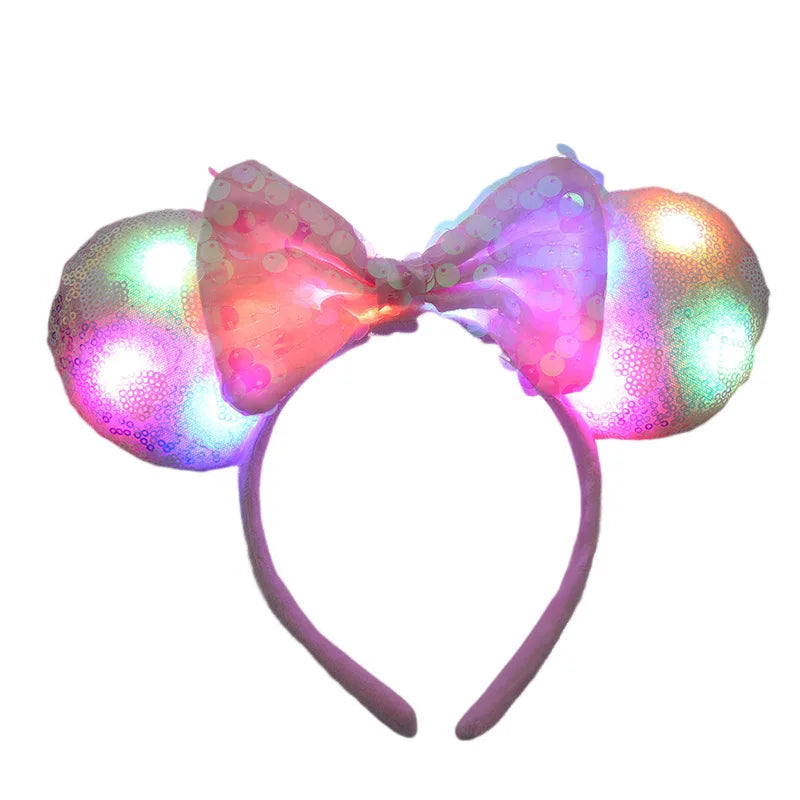 LED Sequin Bow Flared Ear Headband for Girls - BowBabys