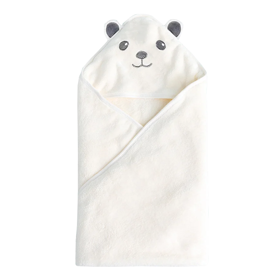 White baby towel with bear face design on a white background