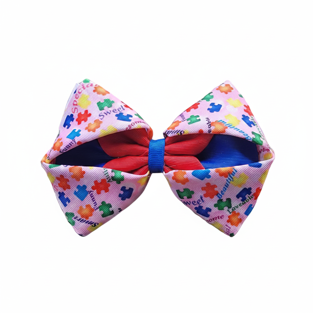 Autism Awareness Puzzle Piece Hair Bow – Large Boutique Bow - BowBabys