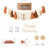 Birthday-themed decorative items including tassel garlands, number banners, and cake toppers on a white background.