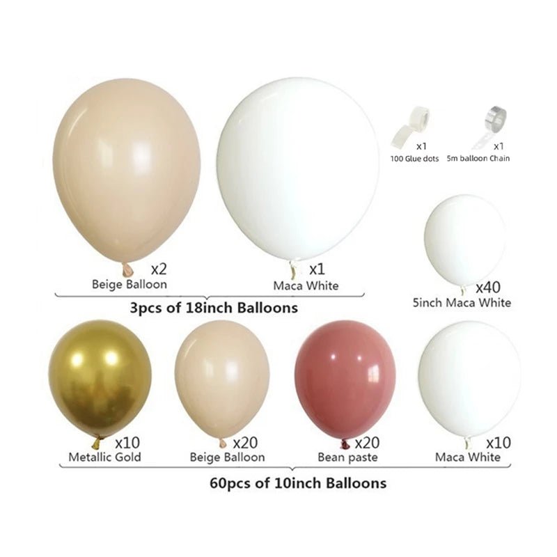 Balloon set with quantities and types on a white background