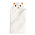 White hooded towel with cartoon hamster face on a white background