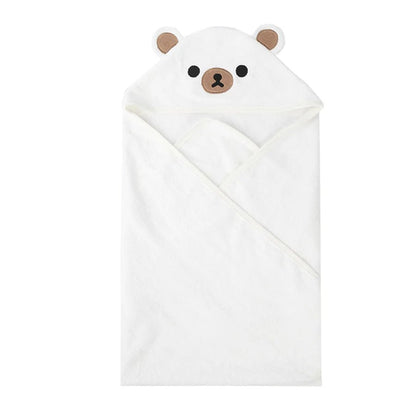 White baby blanket with bear face design on a white background