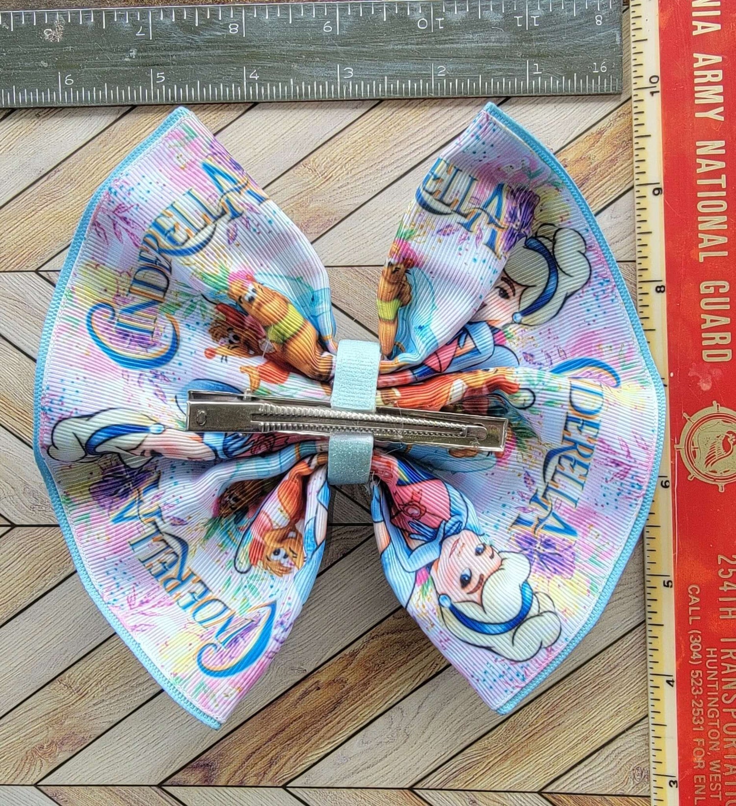 Cinderella Hair Bow – Large 7" Blue Grosgrain Ribbon Clip with Rhinestone - BowBabys