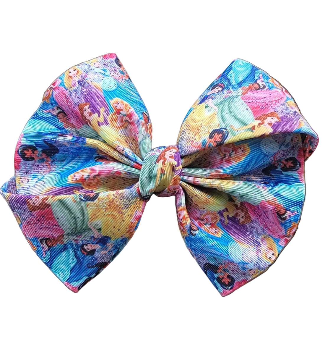 Colorful fabric bow with cartoon characters