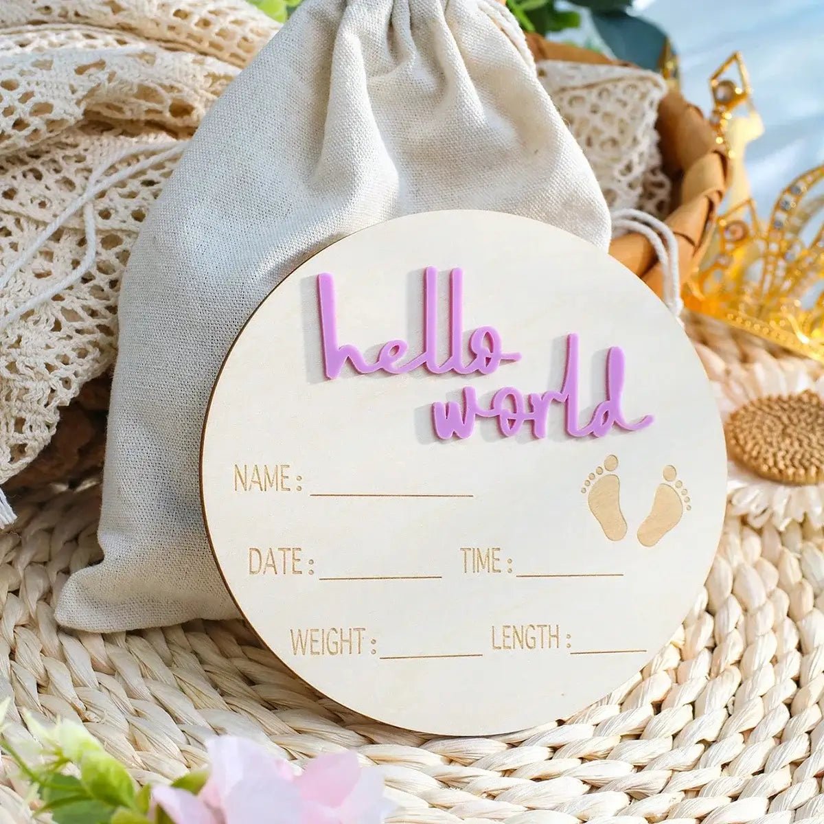 Round wooden plaque with &