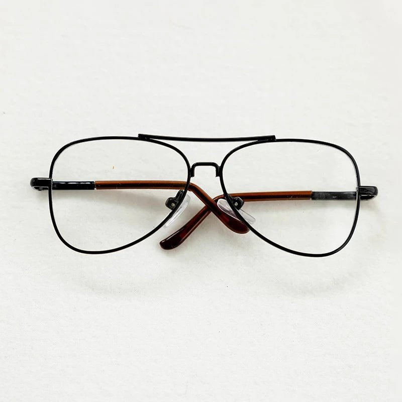 Pair of eyeglasses with black frames on a white background