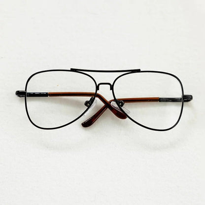 Pair of eyeglasses with black frames on a white background