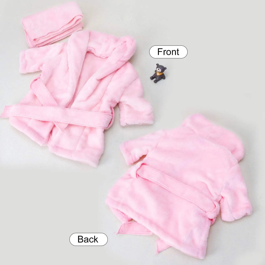 Pink robe shown from front and back on a light gray background