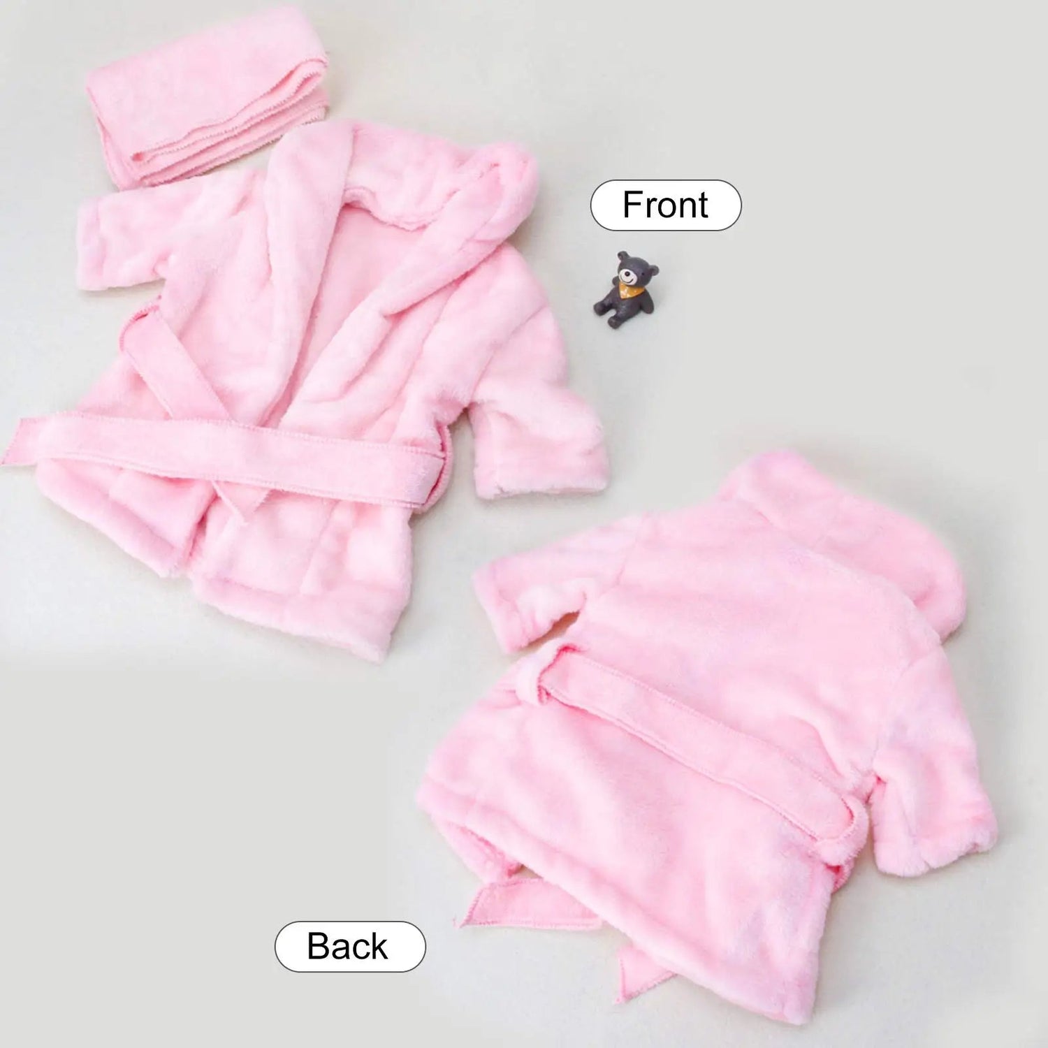 Pink robe shown from front and back on a light gray background