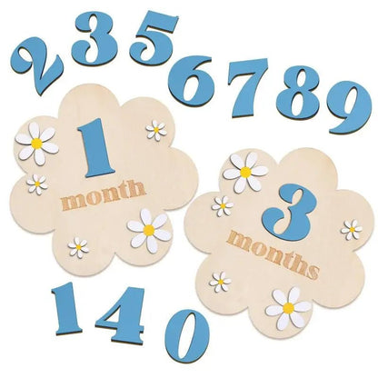 Baby milestone cards with numbers and flowers on a white background