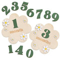 Baby milestone cards with numbers and 'month' labels on a white background